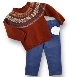 Edgehill Collection Fair Isle Sweater Pants Two Piece Set Boys Size 12 Months